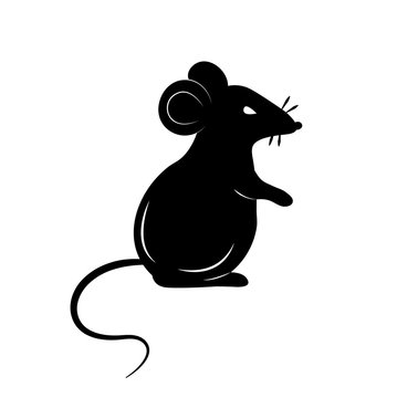 Black silhouette of a rat or mouse on a white background.Vector illustration. Symbols of 2020 Chinese New Year