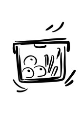 Black flat line icon lunch boxes or containers with food on white background