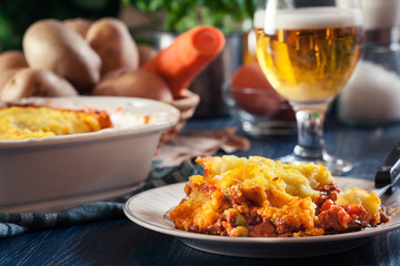 Portion of shepherd's pie or cottage pie on a plate