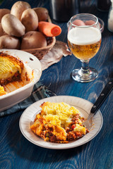 Portion of shepherd's pie or cottage pie on a plate