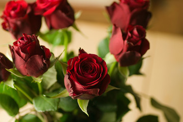 Bouquet of red rose flowers in bloom arrangement