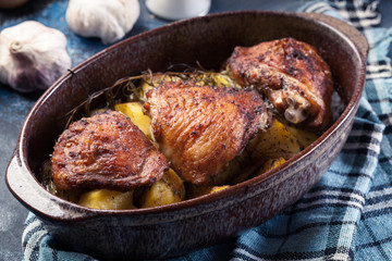 Roasted chicken thighs and potatoes