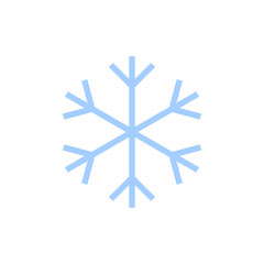 Snowflake icon. Blue silhouette snow flake sign, isolated on white background. Flat design. Symbol of winter, frozen, Christmas, New Year holiday. Graphic element decoration. Vector illustration