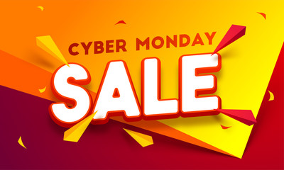 3D text Sale on paper folding background with abstract elements. Cyber Monday Sale poster or template design.