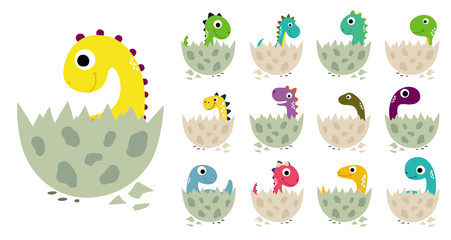 Cute cartoon dinosaurs in eggs collection