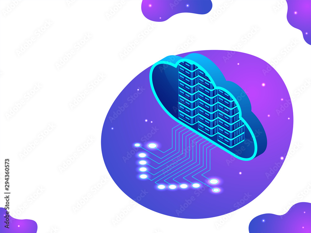 Canvas Prints cloud data server on glowing purple background isometric design for data management.