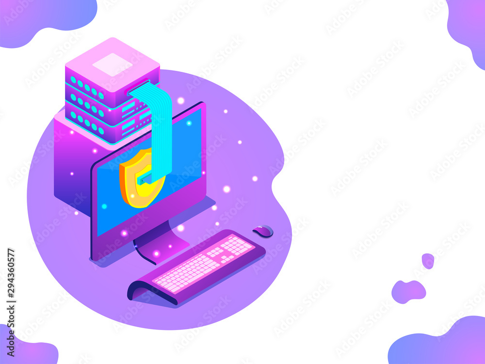 Canvas Prints isometric illustration of desktop with data server on abstract white background.