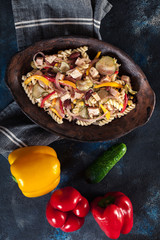 Fusilli pasta salad with smoked turkey