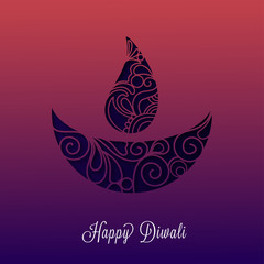 Happy Diwali celebration greeting card design with paper cutout style Diya (Oil Lamp) on shiny pink and blue background.