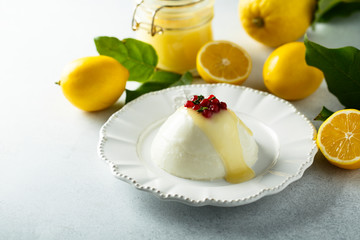 Homemade panna cotta with lemon curd