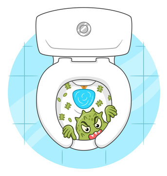 Cartoon funny microbe peek out from the toilet bowl Stock Vector | Adobe  Stock