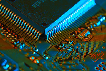 Electronic circuit board close up. 