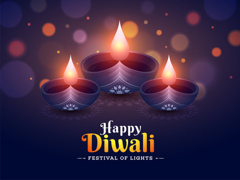Premium Photo  Diwali day festival diwali lanterns background with candles  and blurred lights