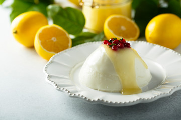 Homemade panna cotta with lemon curd
