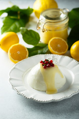 Homemade panna cotta with lemon curd