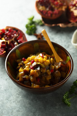 Roasted eggplant appetizer with pomegranate seeds