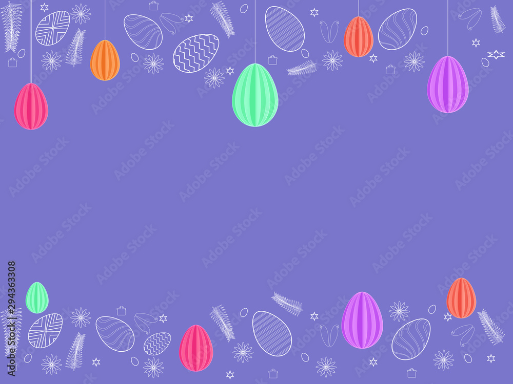 Poster Purple easter background decorated with festival elements and space for your text.