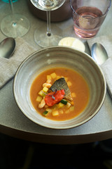 Tomato fish soup with pasta