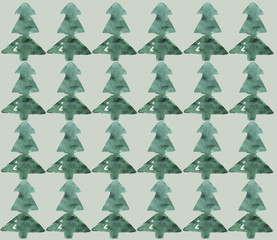 christmas tree watercolor pattern. green color.