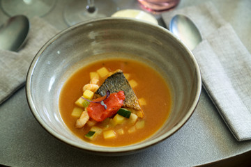 Tomato fish soup with pasta