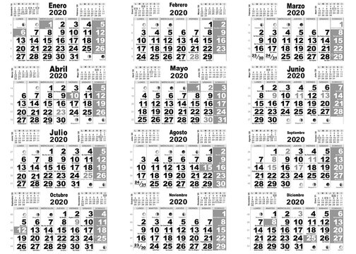 Calendario 2020 Santoral En Blanco Y Negro