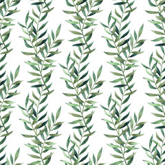 Obraz premium Seamless pattern with green leaves, branches