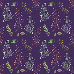 Seamless pattern with leaves, branches