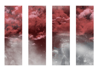 Set of grunge banners red nebula clouds