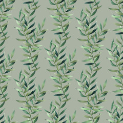 Naklejka na ściany i meble Seamless pattern with green leaves, branches