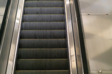 Close up on the treads of a moving escalator