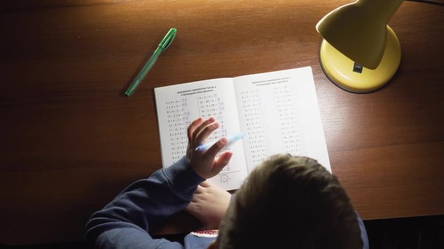 Young Lefthanded Schoolboy Learning Writing Math School Boy Education