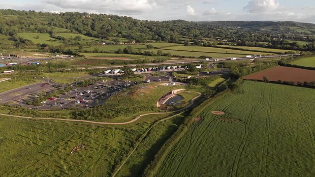 Close Up Gloucester Service Station M5 Motorway Aerial 4K