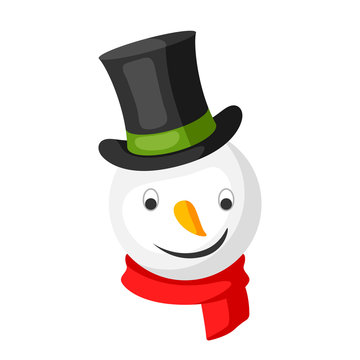 Merry Christmas snowman head in top hat.