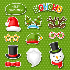 Set of Merry Christmas photo booth stickers. © incomible