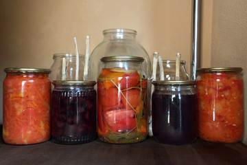 Glass jars with canned vegetables