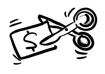 RATE CUT icon. Price or cost cut icon. Discount and sale icon concept. cutting money bill