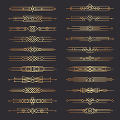 Art deco dividers. Lines shapes decorative borders minimal swirl decor 1920s vector template dividers collection. Illustration border deco ornate, scroll classic frame for page