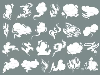 Tuinposter Smell clouds. Smoke from vapour or food toxic smell vector cartoon shapes. Illustration smoke vapour, smell and steam cloud © ONYXprj