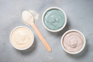Clay mask set, skincare product.