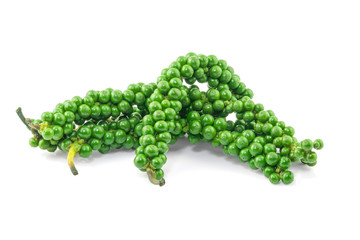 Fresh green peppercorns isolated on white background with clipping path