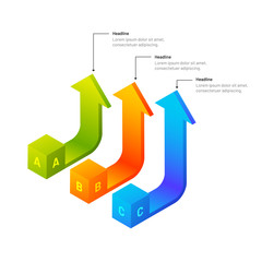 3D isometric arrows infographic elements with three levels for business growth or success concept.