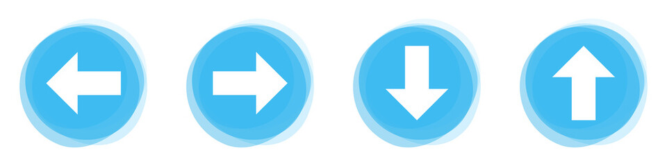 4 Pfeil Icons auf hellblauen Buttons in alle Richtungen