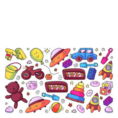 Vector pattern with kindergarten, toy children. Happy children illustration.