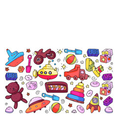Vector pattern with kindergarten, toy children. Happy children illustration.