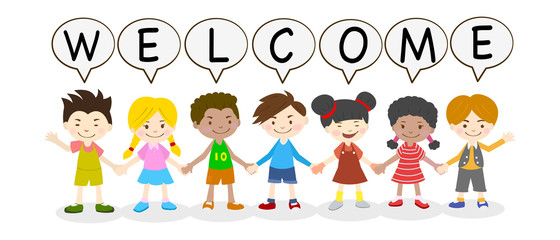 Vector Illustration Design Of Happy Funny smiling Kids children Welcome