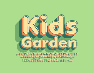 Vector creative logo Kids Garden with trendy Alphabet Letters, Numbers and Symbols. 3D Green Font