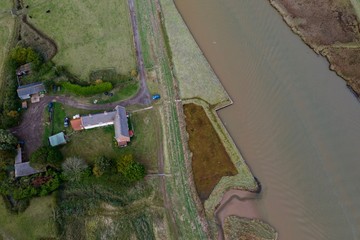 aerial view of the countryside riverbank