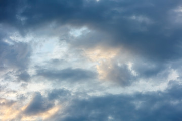 Thick beautiful clouds and clouds in the sky. Cloudy weather before the storm and rain.