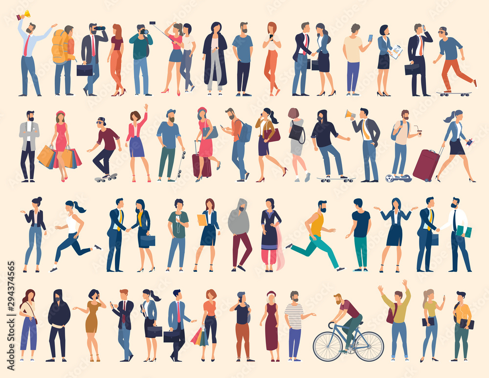 Wall mural set of vector ready to animation people characters performing various activities. group of men and w