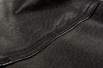 Old vintage genuine soft black leather texture background, top layer with pores and scratches,...